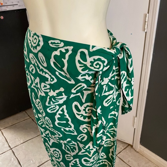 Serape Size M Wrap Skirt Midi Green Beach Ikat Sea - Picture 2 of 4